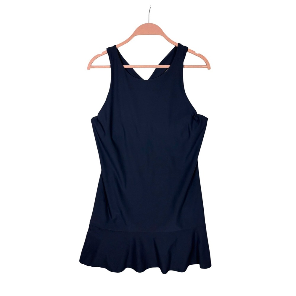 Etonic Active Flounce Hem Dress Womens Sz L Golf Tennis Built In Bra Navy Racer